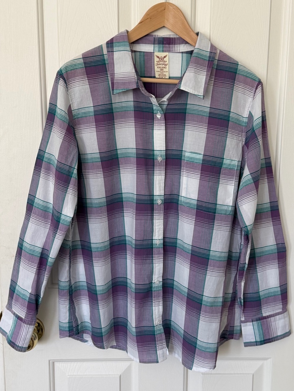 Faded Glory Plaid Button-Down Shirt in Purple & Teal